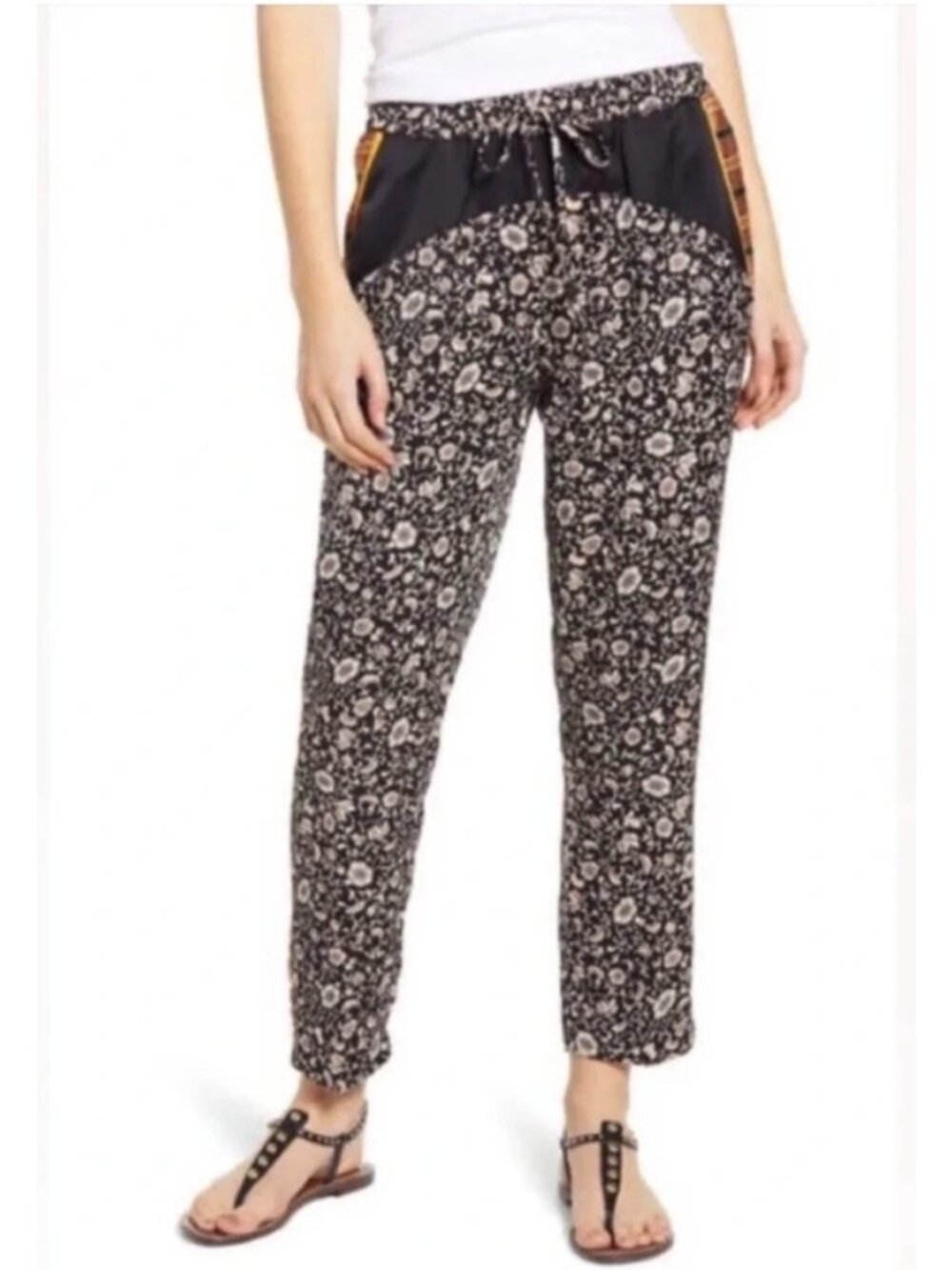 Scotch & Soda Womens Floral Print Jogger Pants With Striped Side Panels Size S